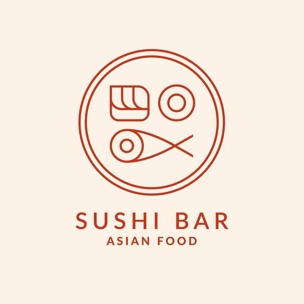 Diseño de logotipo lineal para bar de sushi o restaurante concepto de comida asiática