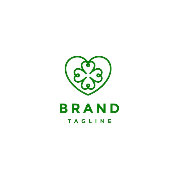 Diseño del logotipo de las líneas de hojas de trébol del corazón Diseño del Logotipo del símbolo del corazón de la línea de hojas del trébol del interior