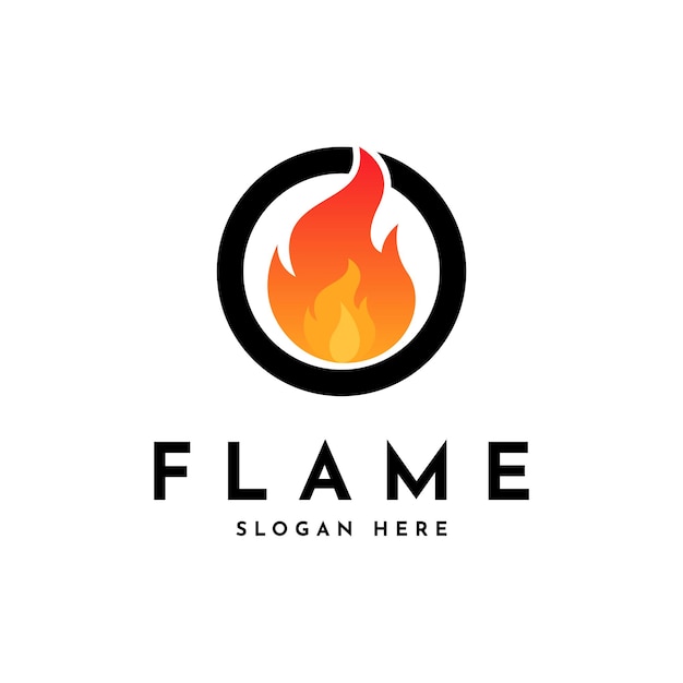Diseño del logotipo de la llama con forma de círculo