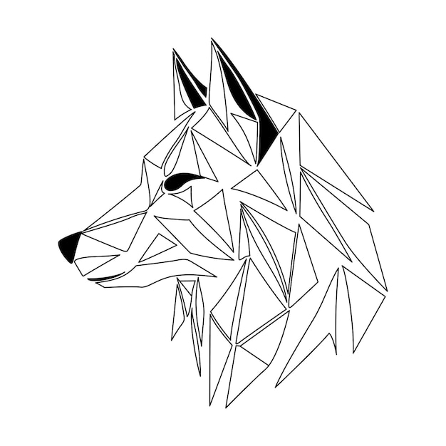 Diseño de logotipo de lobo cabeza de lobo de polígono negro abstracto cara de lobo tranquilo