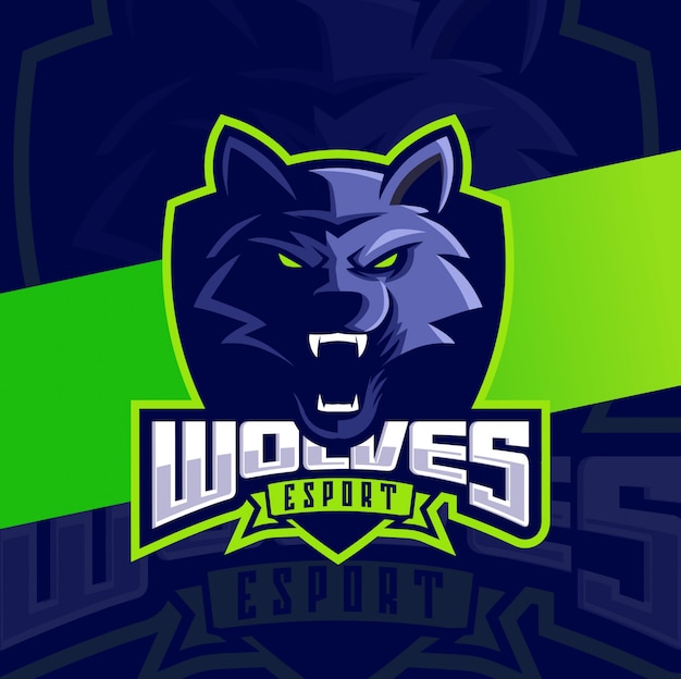 Diseño de logotipo de lobo cabeza mascota esport