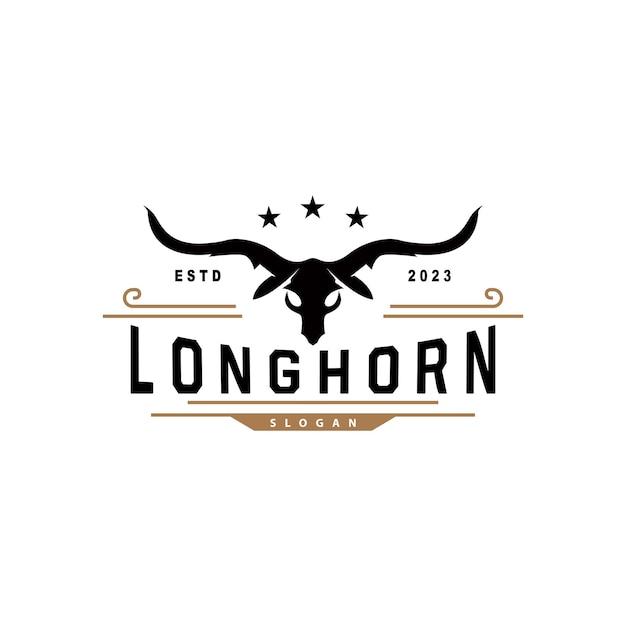 Diseño del logotipo de longhorn animal farm retro vintage horn minimalista ilustración de plantilla sencilla