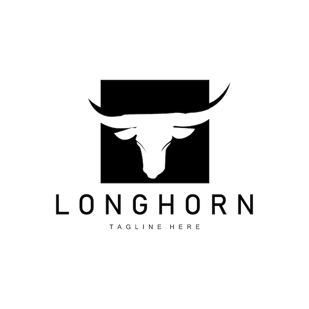Diseño del logotipo de Longhorn viejo toro de Texas silhueta negra del oeste