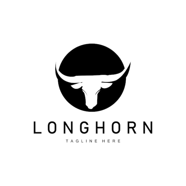 Diseño del logotipo de Longhorn viejo toro de Texas silhueta negra del oeste