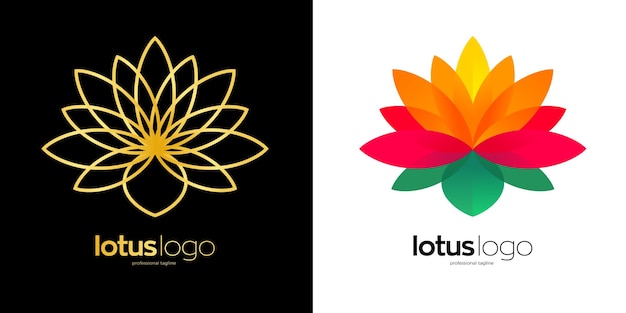 Diseño de logotipo de loto con dos opciones de color.