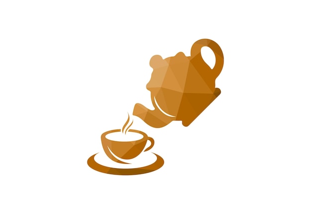 Diseño del logotipo de Low Poly y Tea Kettle plantilla de diseño vectorial