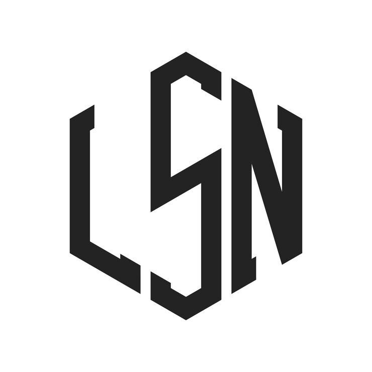 Vector diseño del logotipo lsn letra inicial lsn monograma logotipo con forma de hexágono
