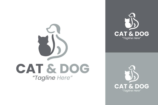 Diseño de logotipo lúdico de gato y perro para la marca de la tienda de mascotas con colores brillantes