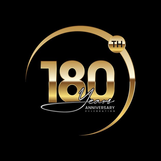 Diseño de logotipo de lujo del 180 aniversario con anillo dorado Plantilla de vector de logotipo de texto de estilo manuscrito