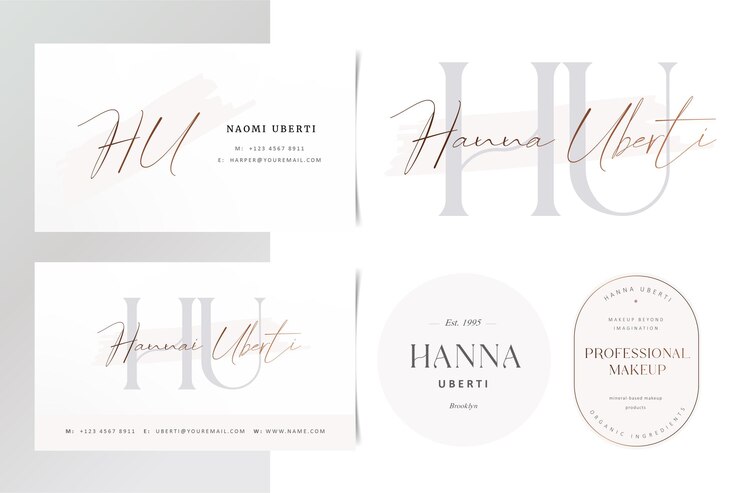 Diseño de logotipo de lujo femenino prefabricado con iniciales, tarjeta de presentación y diseño de etiqueta