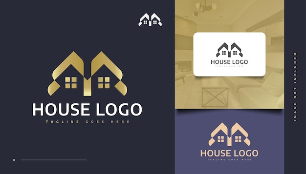 Diseño de logotipo de lujo Gold House para la identidad de la industria inmobiliaria. Diseño de Logo de Construcción, Arquitectura o Edificio