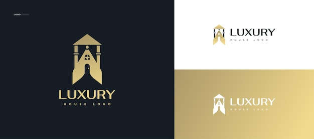 Diseño de logotipo de lujo Golden House o Mansion adecuado para Real Estate Villa Hotel o Resort Industry Logo