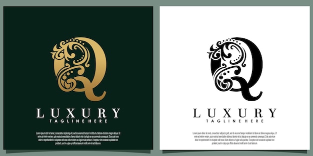 Diseño de logotipo de lujo con letra inicial Q