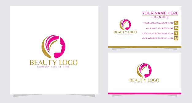 diseño de logotipo de lujo de mujer cosmética de belleza y plantilla de tarjeta de visita