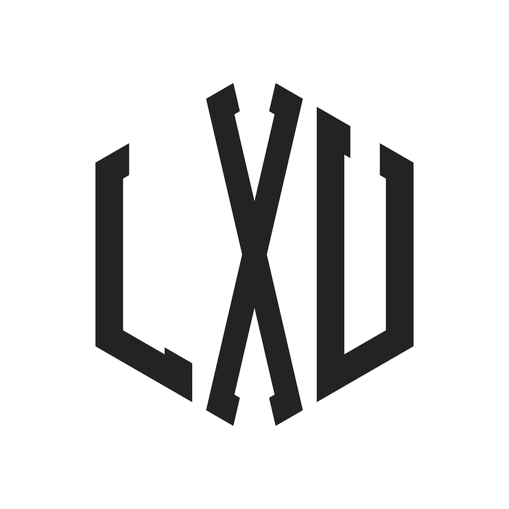 Vector diseño del logotipo de lxu letra inicial lxu monograma logotipo con forma de hexágono