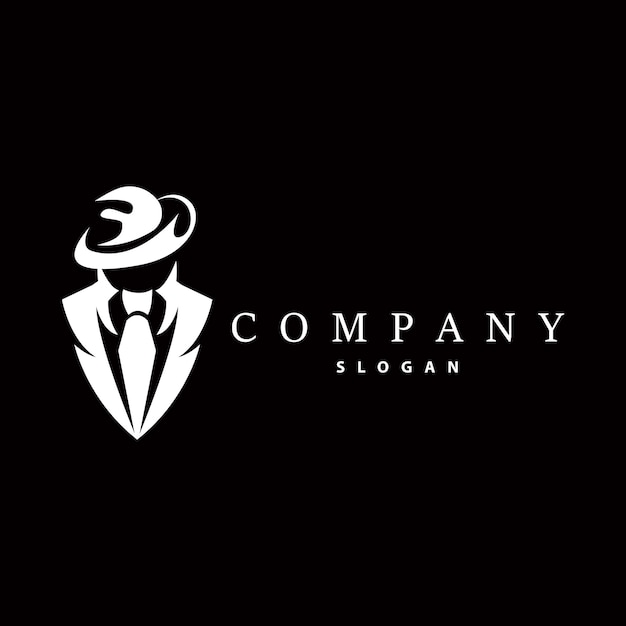 Diseño Logotipo Mafia Traje Esmoquin Plantilla Ilustración Detective Vector