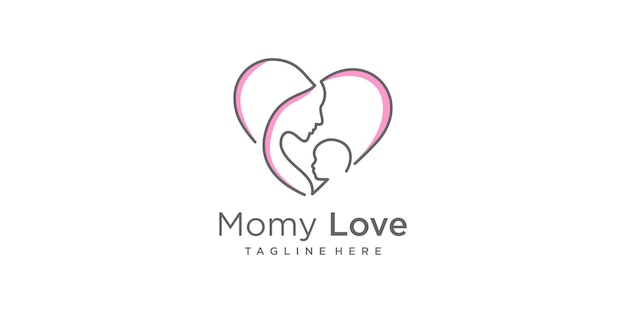 Diseño de logotipo de mamá y bebé con estilo único moderno vector premium