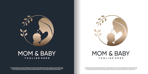 Diseño de logotipo de mamá y bebé con estilo único moderno Vector Premium