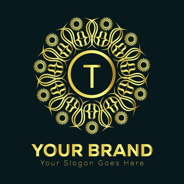 Diseño de logotipo de mandala de oro de lujo T ideal para una marca sofisticada e identidad comercial de primera calidad