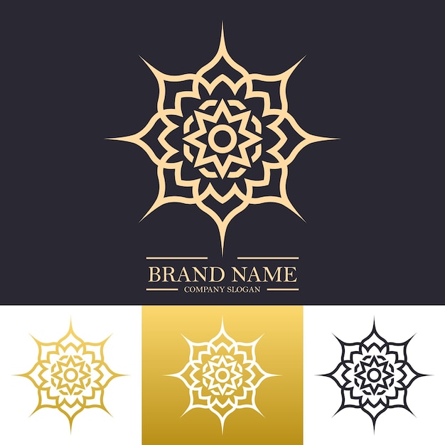 Diseño de logotipo de mandala simple de lujo en color dorado con concepto de arte de línea floral o estrella