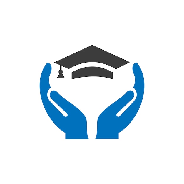 Diseño de logotipo de mano educativa Logotipo de gorra de sombrero de educación con vector de concepto de mano