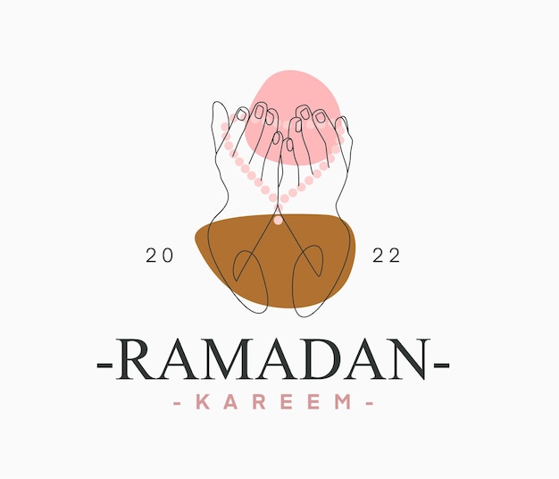 Diseño de logotipo de mano de oración de arte de línea mínima para el día de ramadán