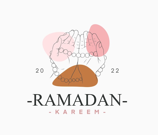 Diseño de logotipo de mano de oración de arte de línea mínima para el día de ramadán