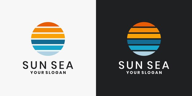 Diseño del logotipo del mar y el atardecer con forma de círculo