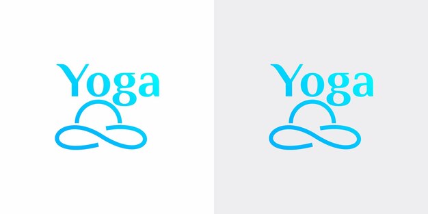 Diseño de logotipo de marca de yoga sobre fondo negro y gris