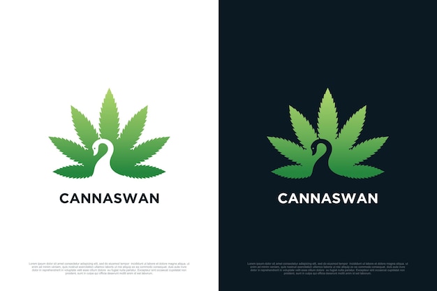 Diseño del logotipo de la marihuana con el concepto de estilo único del cisne Premium Vector 1