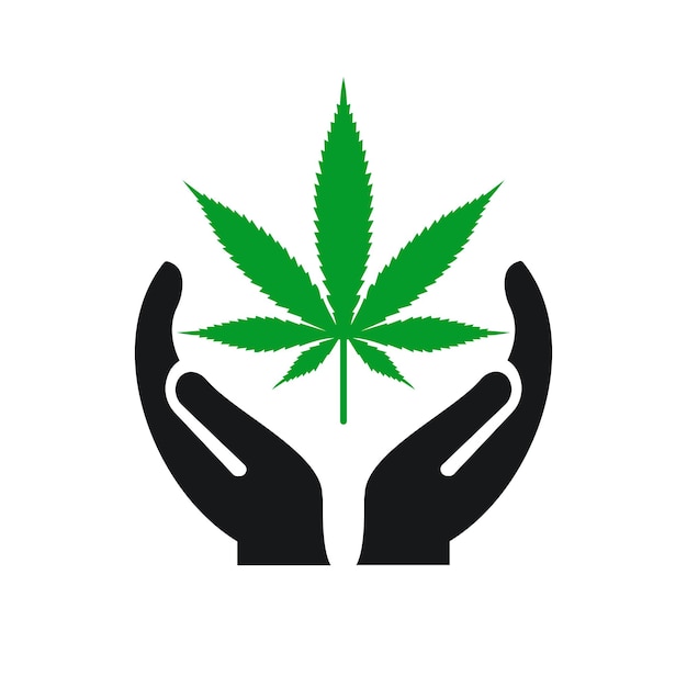 Diseño de logotipo de marihuana de mano Logotipo de marihuana con concepto de mano vector Diseño de logotipo de mano y marihuana