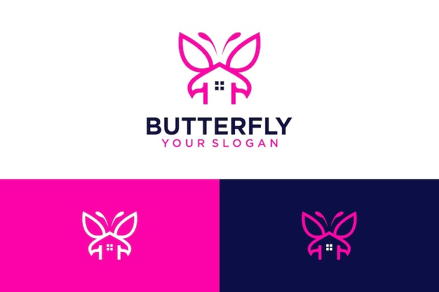 diseño de logotipo de mariposa con casa