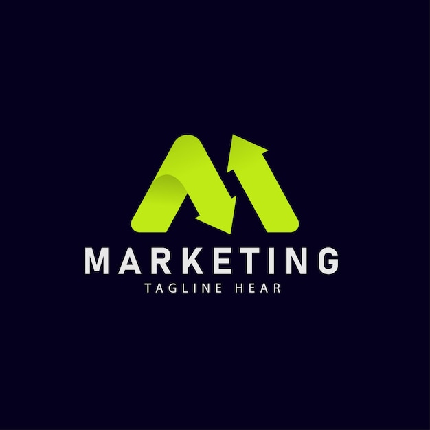 Diseño de logotipo de marketing comercial de letra M sobre fondo negro
