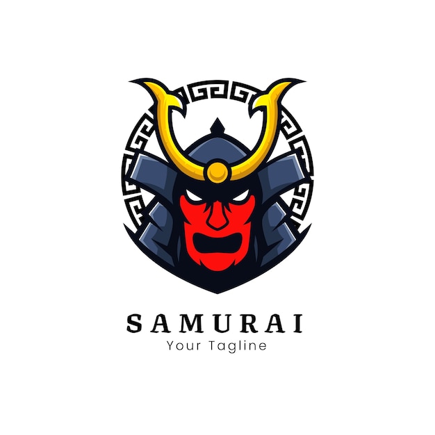 Diseño de logotipo de máscara de samurai