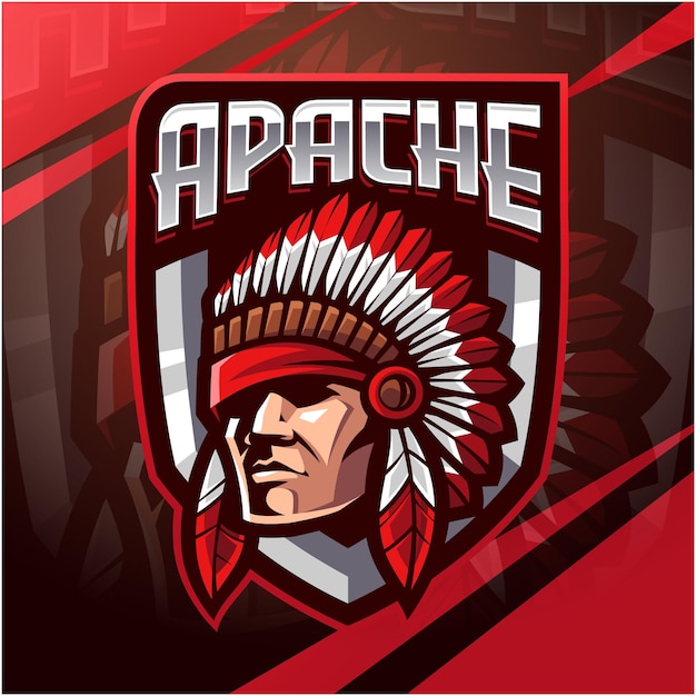 Vector diseño del logotipo de la mascota de apache head esport