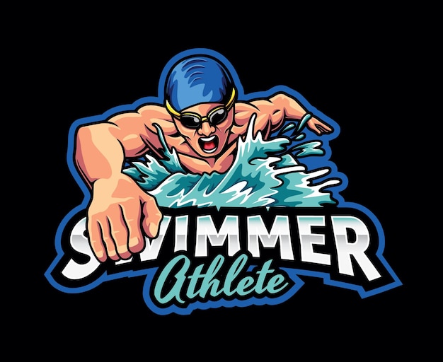 Vector diseño de logotipo de mascota de atleta de nadador