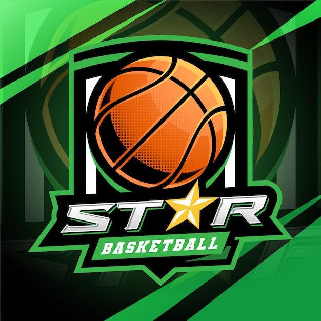 Diseño del logotipo de la mascota de baloncesto estrella