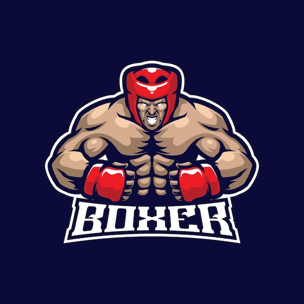 Diseño de logotipo de mascota de boxeador con estilo de concepto de ilustración moderno para emblema de insignia e impresión de camiseta ilustración de boxeador enojado para equipo deportivo