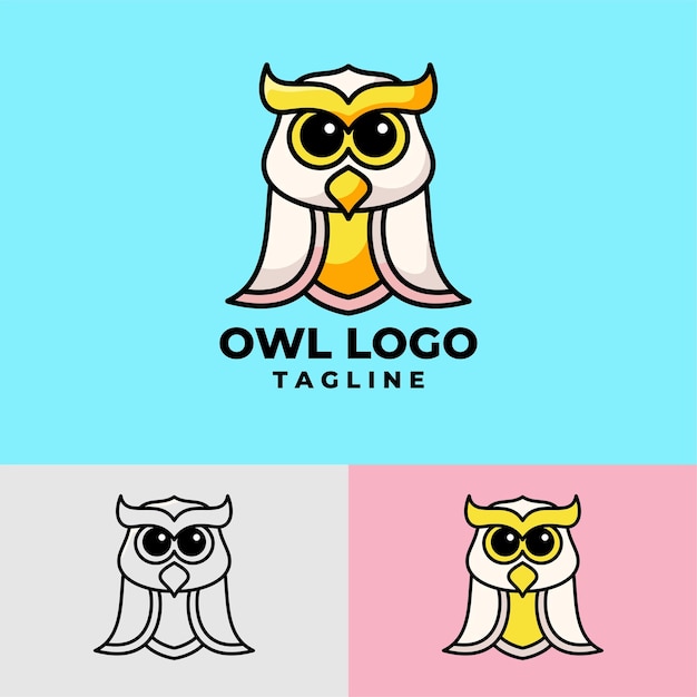 Diseño de logotipo de mascota de búho simple y limpio. estilo de dibujos animados planos y de contorno