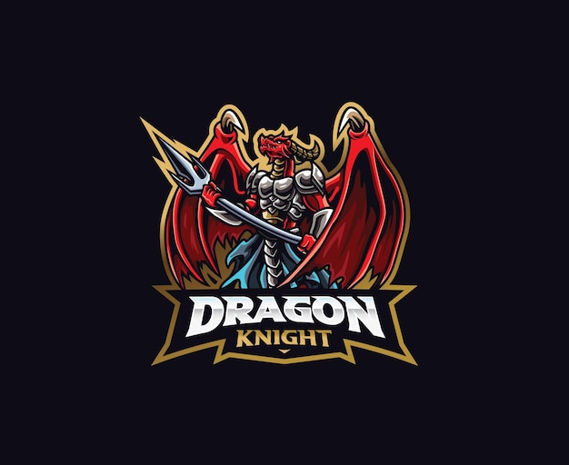 Diseño de logotipo de mascota de caballero dragón