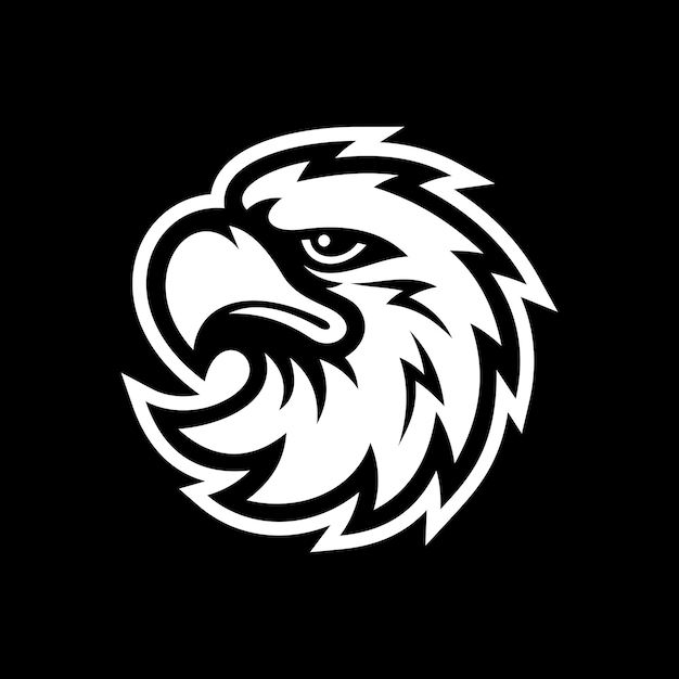 Diseño de logotipo de mascota de cabeza de pájaro, águila, halcón o emblema de insignia de halcón icono vectorial sobre fondo oscuro