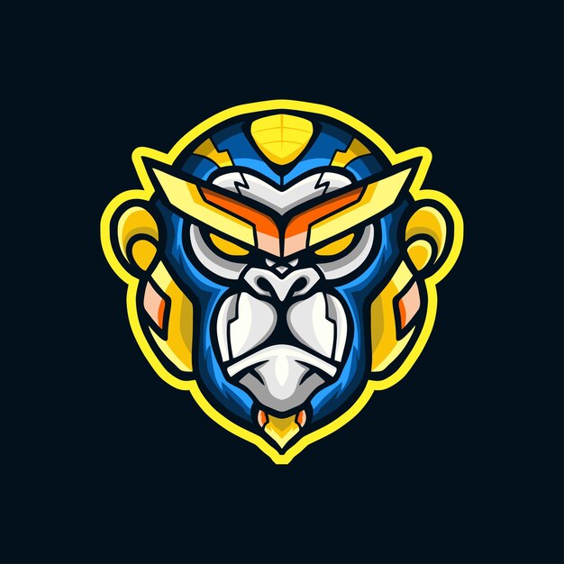 Diseño de logotipo de mascota de cabeza de robot mono