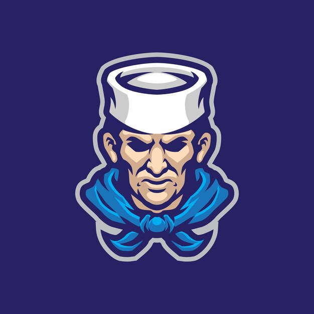 Diseño del logotipo de la mascota del capitán con estilo de concepto de ilustración moderno para el emblema de la insignia y la camiseta
