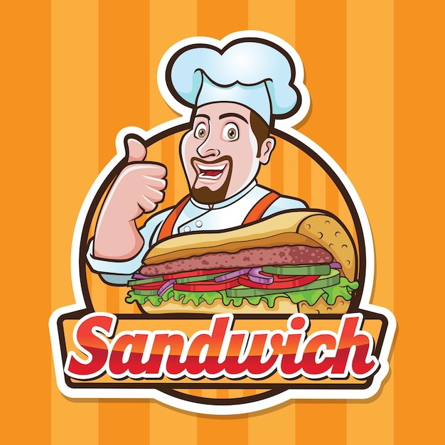 Diseño de logotipo de mascota de chef de sándwich