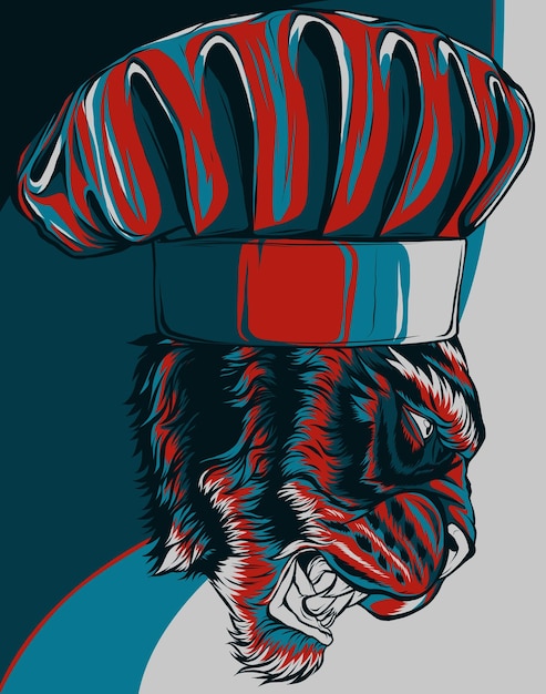 Vector diseño del logotipo de la mascota del chef tigre