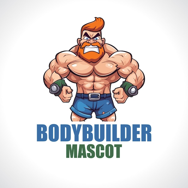 Diseño del logotipo de la mascota del constructor del cuerpo Dibujos animados del constructor del cuerpo