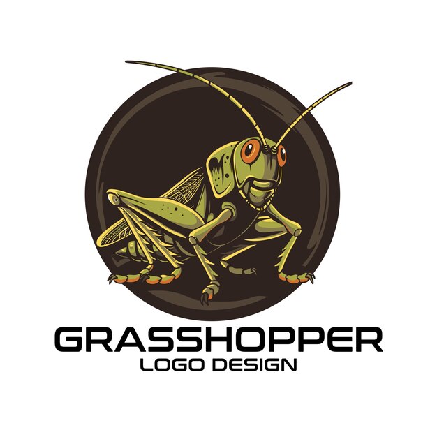 Diseño del logotipo de la mascota de dibujos animados Grasshopper