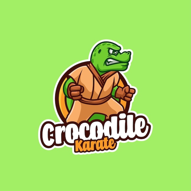 Diseño de logotipo de mascota de dibujos animados de karate de cocodrilo