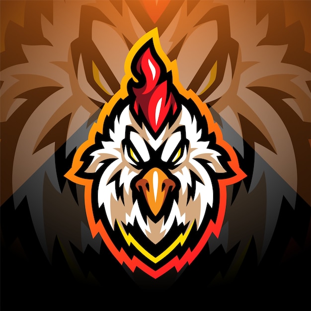 Diseño de logotipo de mascota de esport de cabeza de gallo