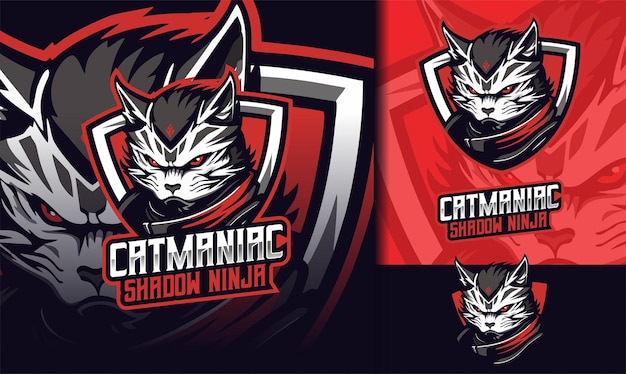 Diseño del logotipo de la mascota de esport de Cat Ninja Maniac Gaming